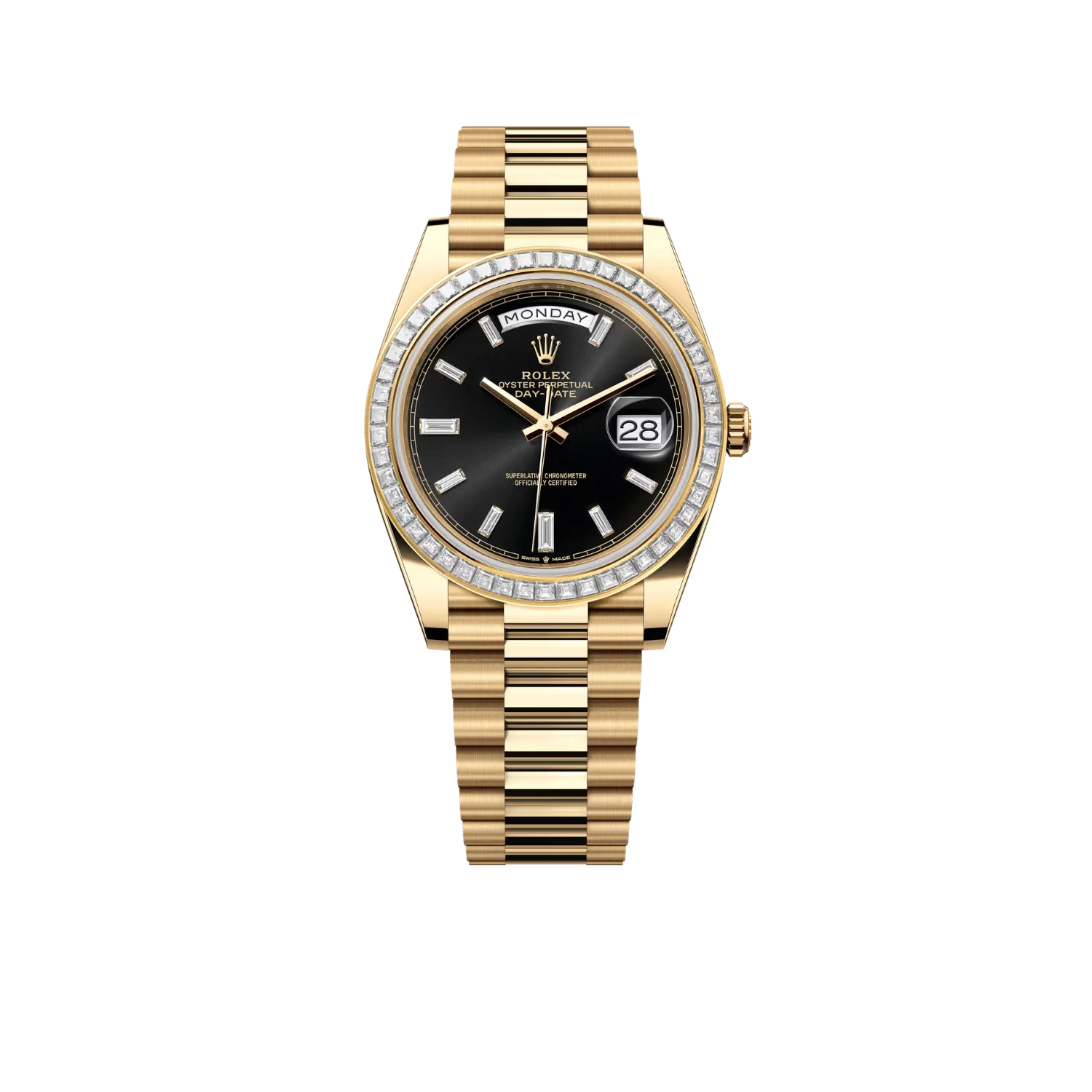 Day-Date 40mm Yellow Gold Onyx Baguette Diamond Dial Baguette Bezel m228398tbr-0001