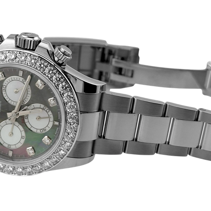Daytona 40mm Oyster White Gold Black and White Mother of Pearl Diamond Dial & Bezel 126579RBR