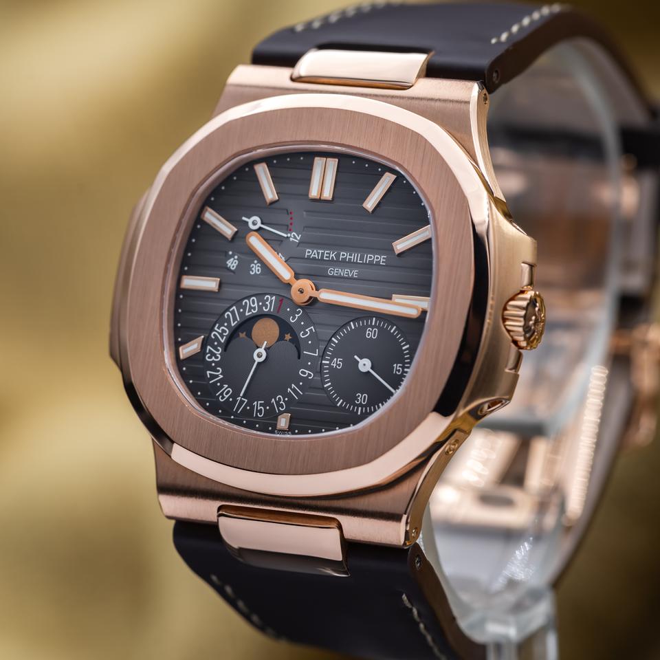 Nautilus 40mm 5712R-001 Moon Phase Power Reserve Rose Gold Brown Dial Leather Strap