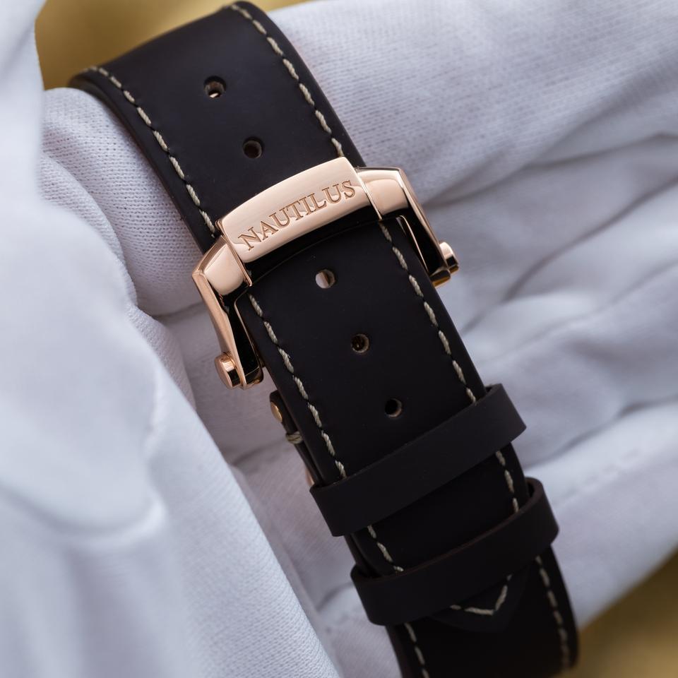 Nautilus 40mm 5712R-001 Moon Phase Power Reserve Rose Gold Brown Dial Leather Strap