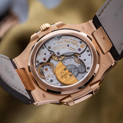 Nautilus 40mm 5712R-001 Moon Phase Power Reserve Rose Gold Brown Dial Leather Strap