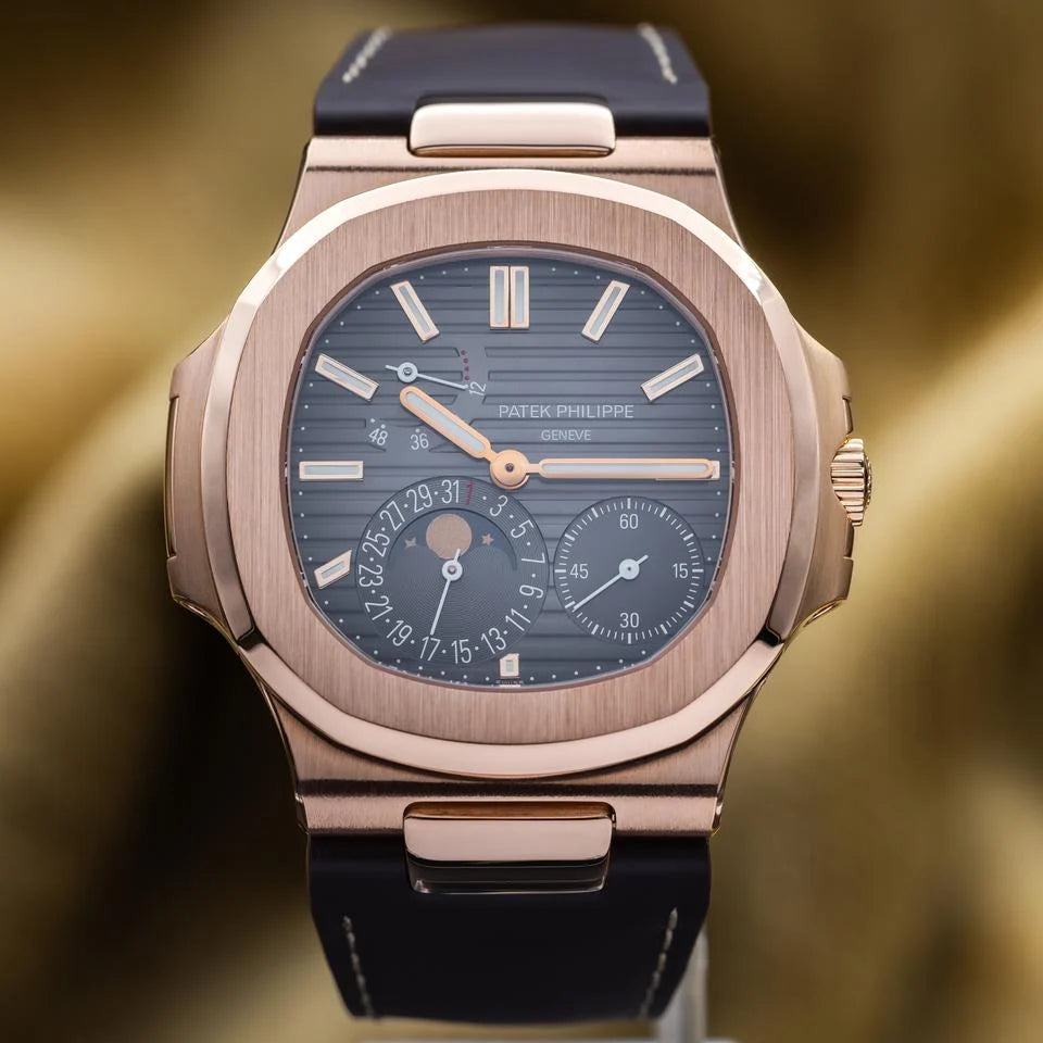 Nautilus 40mm 5712R-001 Moon Phase Power Reserve Rose Gold Brown Dial Leather Strap