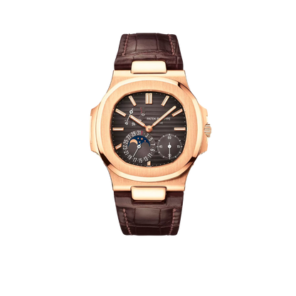 Nautilus 40mm 5712R-001 Moon Phase Power Reserve Rose Gold Brown Dial Leather Strap