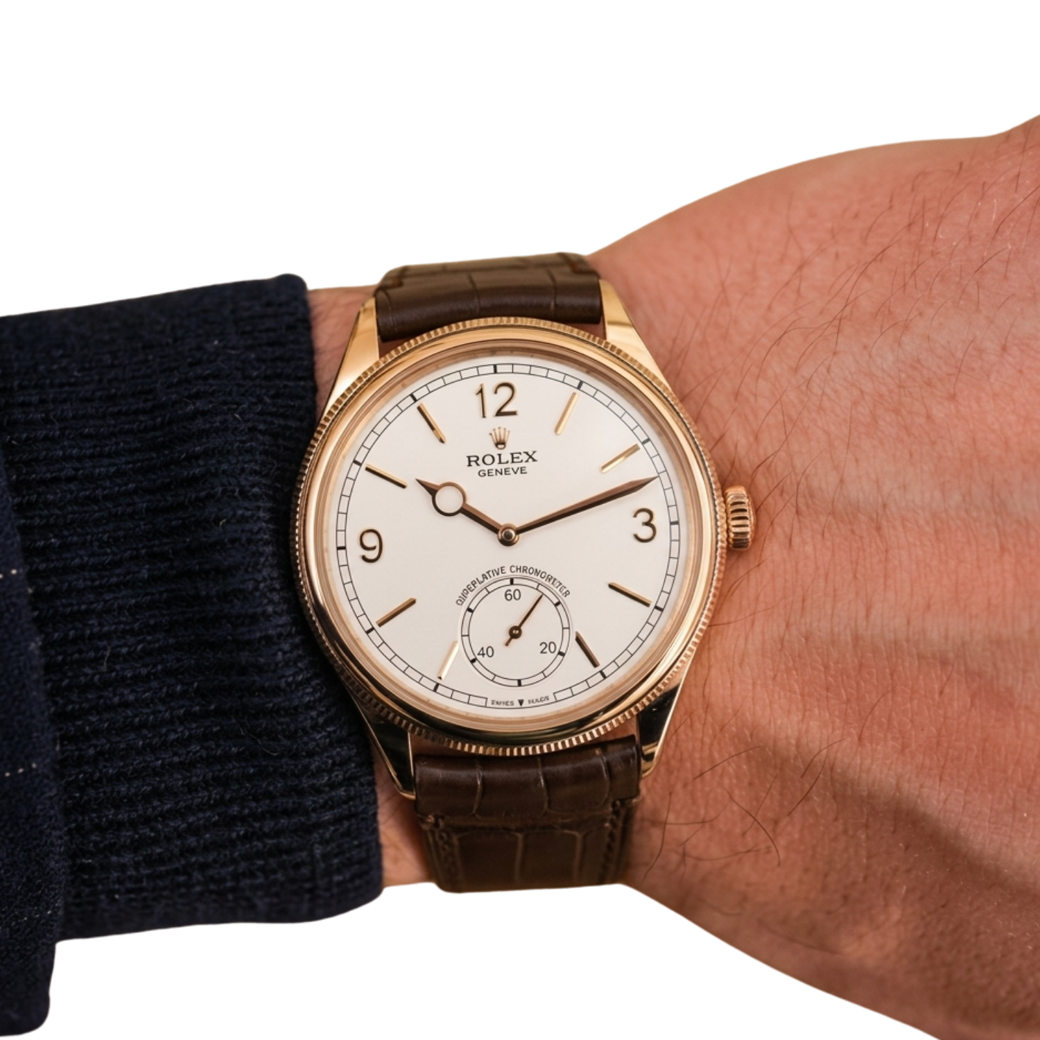 Perpetual 1908 39mm Yellow Gold White Dial Brown Alligator Leather Strap m52508-0006