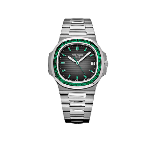 Nautilus 40mm 5711/113P-001 Platinum Charcoal Gray Dial Emerald Bezel