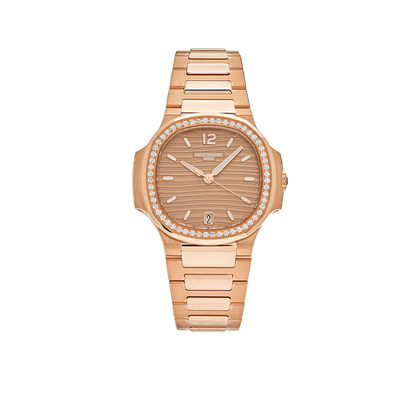 Nautilus Ladies 35mm 7118/1200R-010 Rose Gold Golden Dial Diamond Bezel