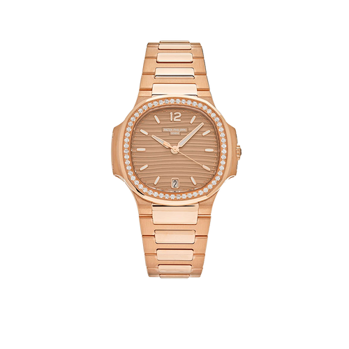 Nautilus Ladies 35mm 7118/1200R-010 Rose Gold Golden Dial Diamond Bezel