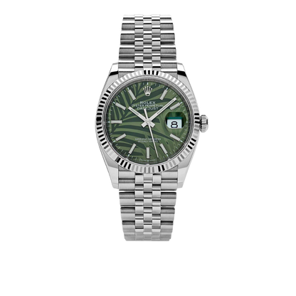 Rolex Datejust 36mm 126234 Stainless Steel Olive Green Palm Motif Dial