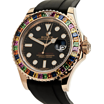 Yacht-Master 40 116695SATS Rose Gold Black Dial Rainbow Bezel