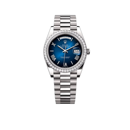 Day-date Oyster Perpetual 40mm White Gold Blue Ombré Dial, Diamond-set bezel M228349RBR-0045