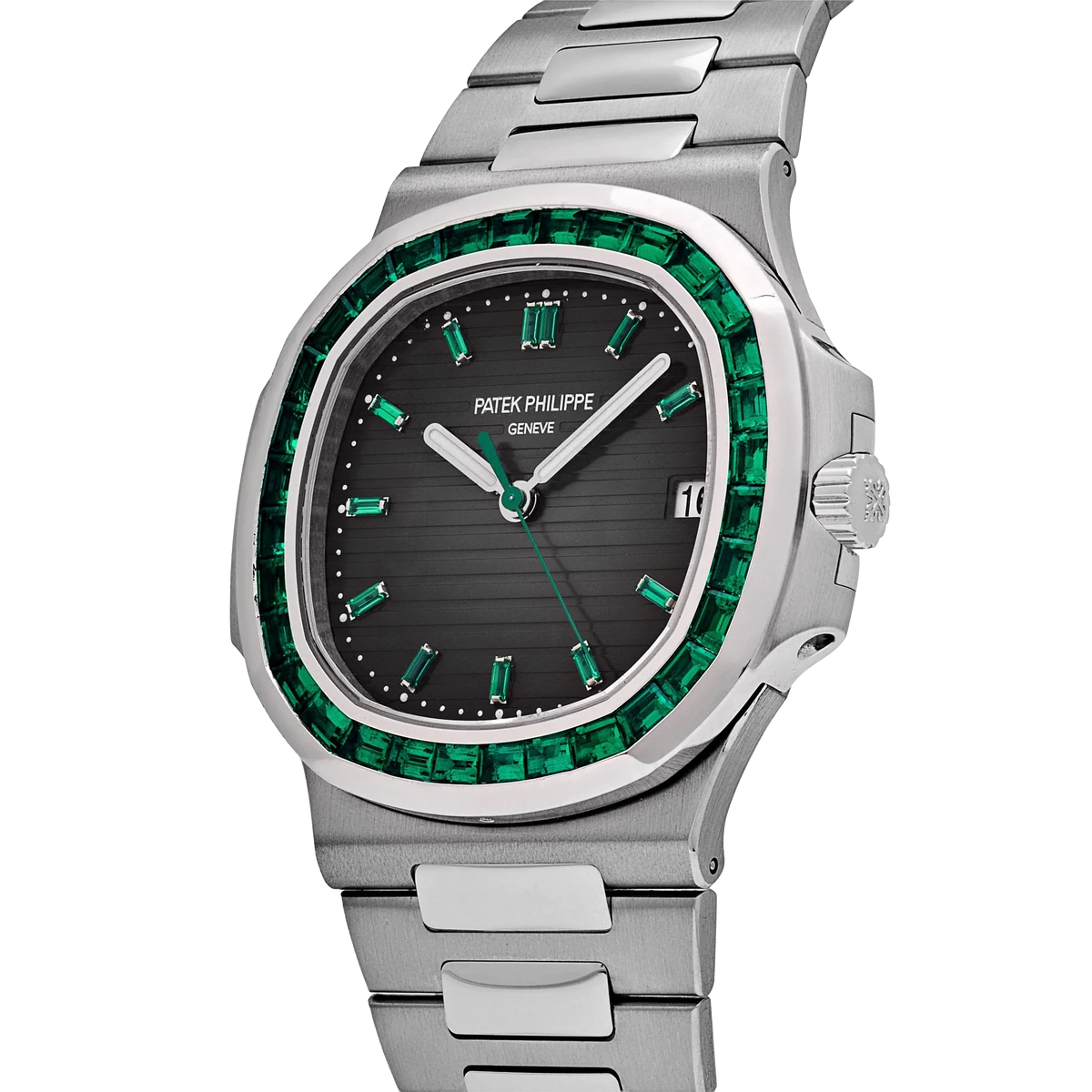 Nautilus 40mm 5711/113P-001 Platinum Charcoal Gray Dial Emerald Bezel