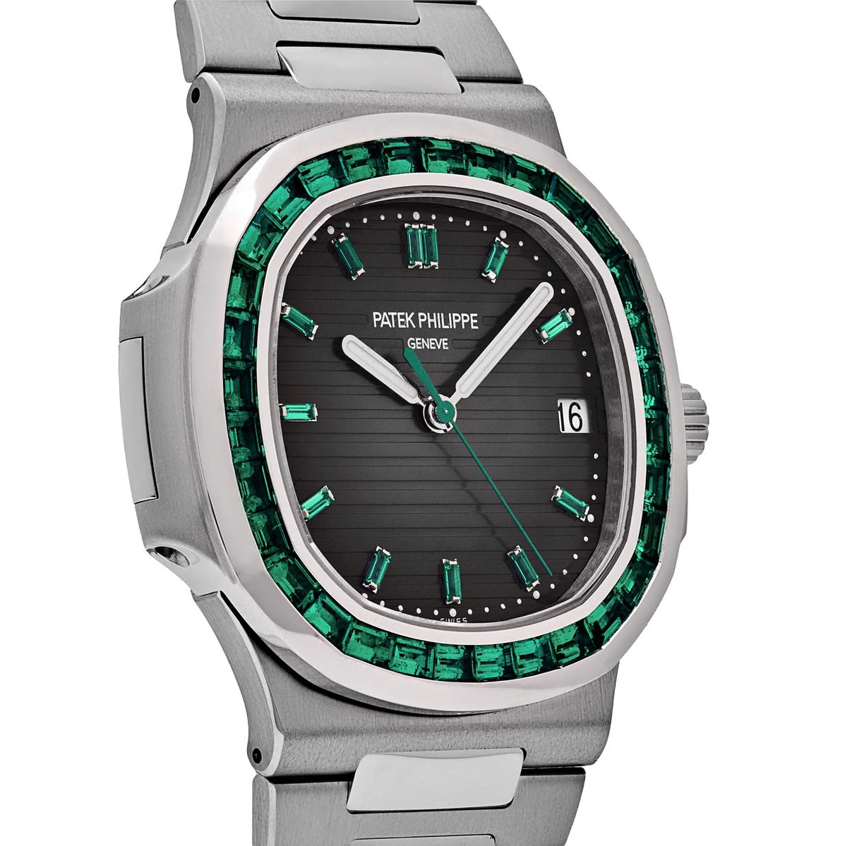 Nautilus 40mm 5711/113P-001 Platinum Charcoal Gray Dial Emerald Bezel
