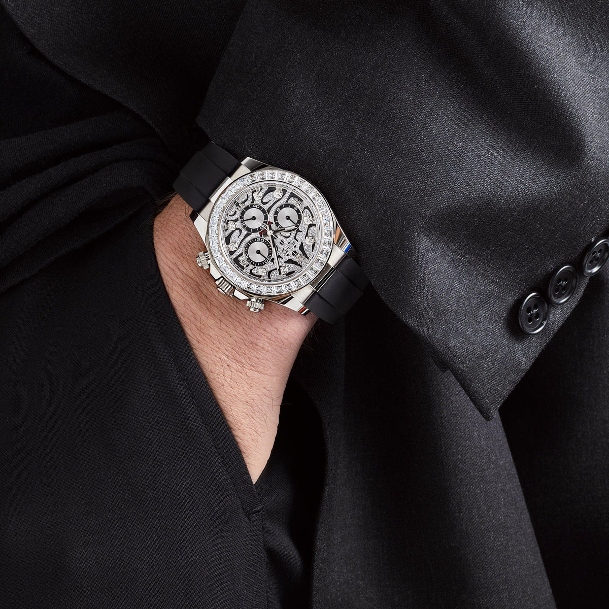 Cosmograph Daytona Eye of the Tiger 40mm 116589TBR White Gold Baguette Diamond Bezel Tiger Pavé Diamond Dial
