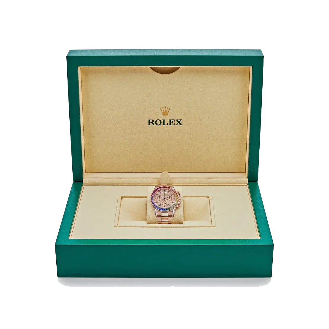Daytona 116595RBOW Rainbow Rose Gold Pave Diamond Dial Sapphire Bezel