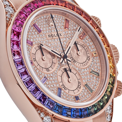 Daytona 116595RBOW Rainbow Rose Gold Pave Diamond Dial Sapphire Bezel